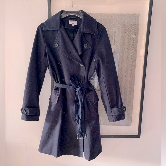 Ines De Fressange for Uniqlo navy double breasted trench coat size XS - Picture 1 of 14